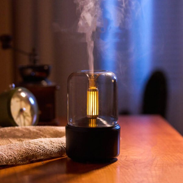 USB Desktop Candlelight Aromatherapy Machine with Air Humidifier in Black, Beige, Pink - Creative Home Atmosphere Lamp with Auto Power-Off Protection