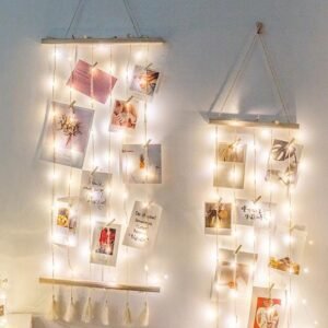 Ins Style Wooden Twine Photo Wall in S, M, L Sizes with Wall Mount, Clips, and 5m 50-Light String (Battery Not Included) - Ideal for Lighting Decor